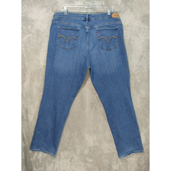 Levis 505 Jeans Womens 16 Blue Denim Straight Leg High Rise Medium Wash Stretch - Picture 2 of 10